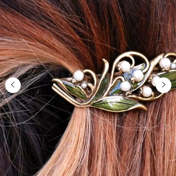 @htraude ❤️NWT Lily of The Valley Hair Clip  Bronze Pearls&Enamel. - Picture 2 of 15